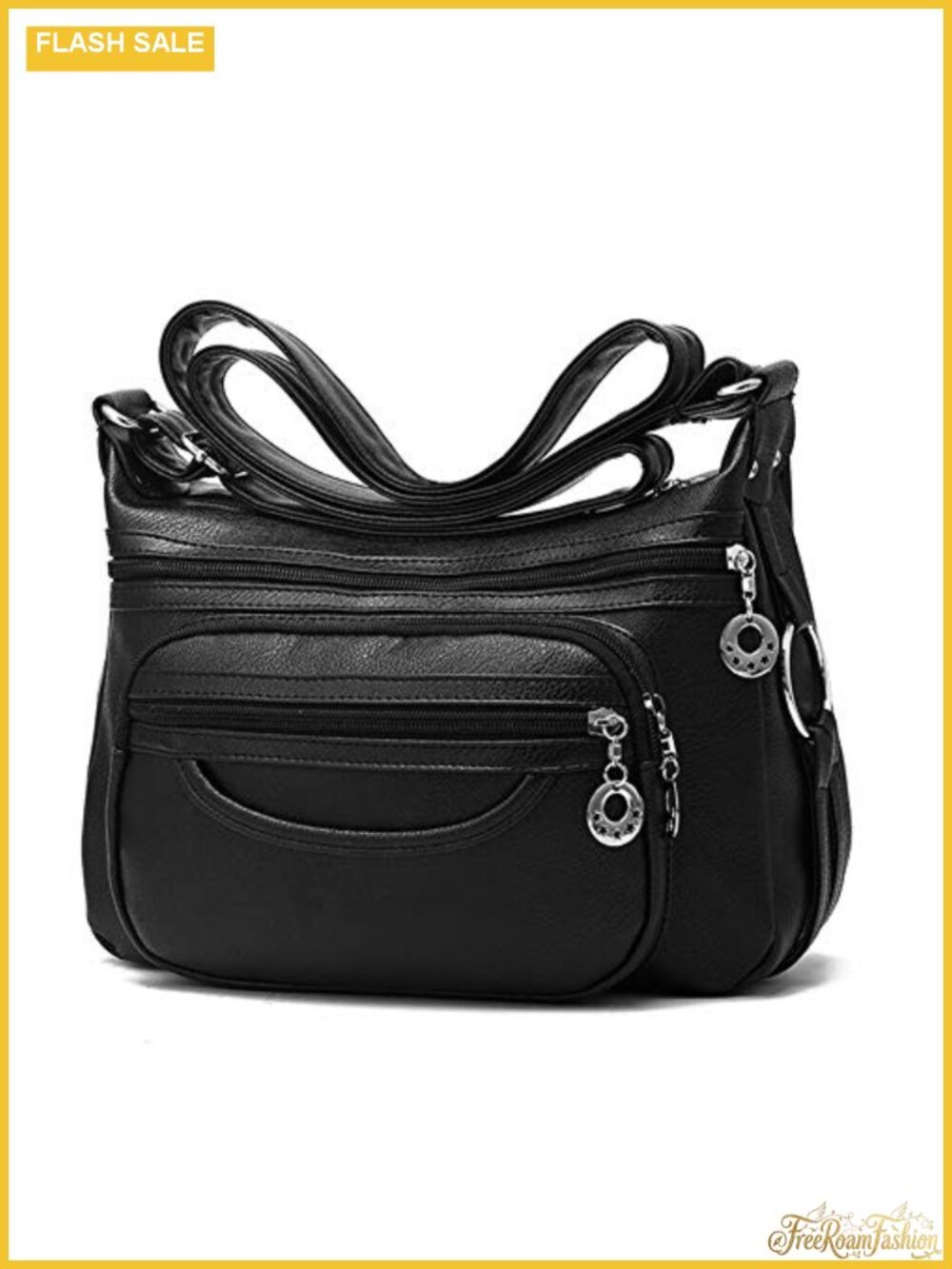 Vegan Leather Crossbody Bag Adjustable Strap Multi-Pocket Satchel Handbag